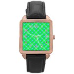 Mod Blue Circles On Bright Green Rose Gold Leather Watch 