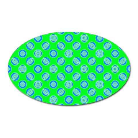 Mod Blue Circles On Bright Green Oval Magnet from ArtsNow.com Front