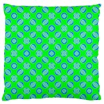 Mod Blue Circles On Bright Green Large Flano Cushion Case (Two Sides)