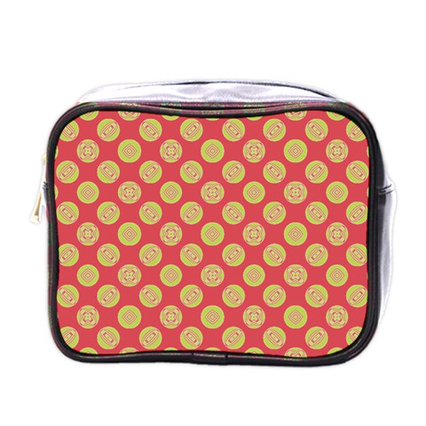 Mod Yellow Circles On Orange Mini Toiletries Bags from ArtsNow.com Front