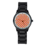 Mod Yellow Circles On Orange Stainless Steel Round Watch