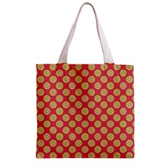 Mod Yellow Circles On Orange Zipper Grocery Tote Bag from ArtsNow.com Front