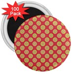 Mod Yellow Circles On Orange 3  Magnets (100 pack)