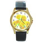 Yellow flowers Round Gold Metal Watch