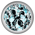 Blue abstract  garden Wall Clocks (Silver) 