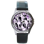 Purple abstract garden Round Metal Watch