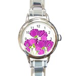 Purple flowers Round Italian Charm Watch