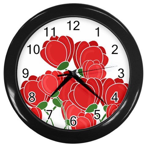 Red floral design Wall Clocks (Black) from ArtsNow.com Front