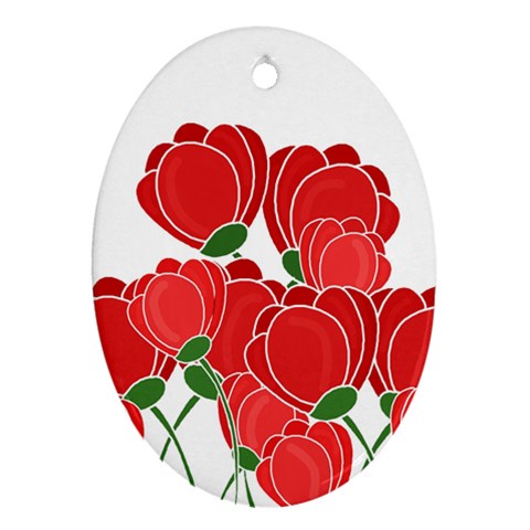 Red floral design Oval Ornament (Two Sides) from ArtsNow.com Front