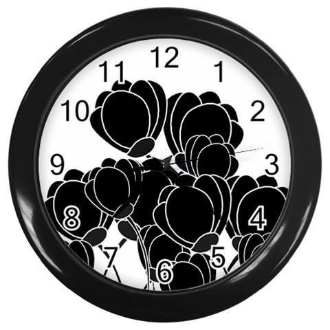 Black flowers Wall Clocks (Black) from ArtsNow.com Front