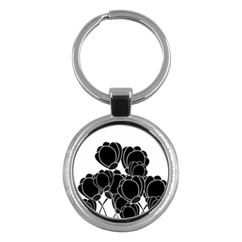 Black flowers Key Chains (Round)  from ArtsNow.com Front
