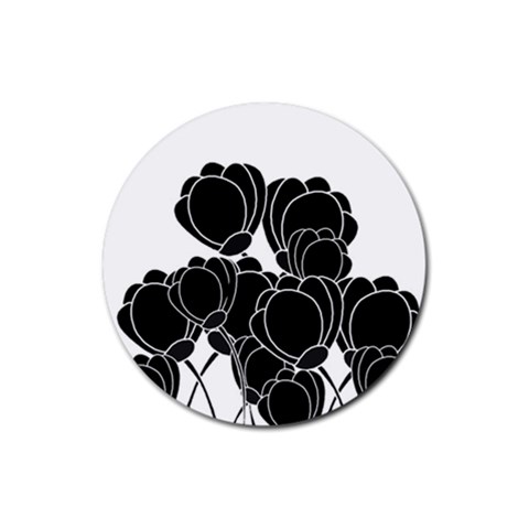 Black flowers Rubber Round Coaster (4 pack)  from ArtsNow.com Front