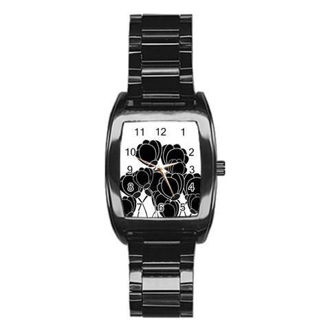 Black flowers Stainless Steel Barrel Watch from ArtsNow.com Front