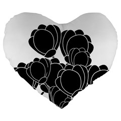 Black flowers Large 19  Premium Flano Heart Shape Cushions from ArtsNow.com Front