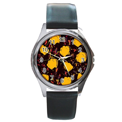 Yellow roses  Round Metal Watch from ArtsNow.com Front