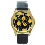 Yellow roses 2 Round Gold Metal Watch