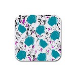 Cyan roses Rubber Square Coaster (4 pack) 