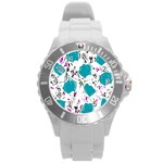 Cyan roses Round Plastic Sport Watch (L)