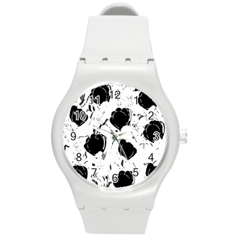 Black roses Round Plastic Sport Watch (M) from ArtsNow.com Front