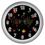 Happy holidays Wall Clocks (Silver) 