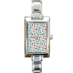 Blue Colorful Cats Silhouettes Pattern Rectangle Italian Charm Watch