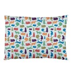 Blue Colorful Cats Silhouettes Pattern Pillow Case (Two Sides)