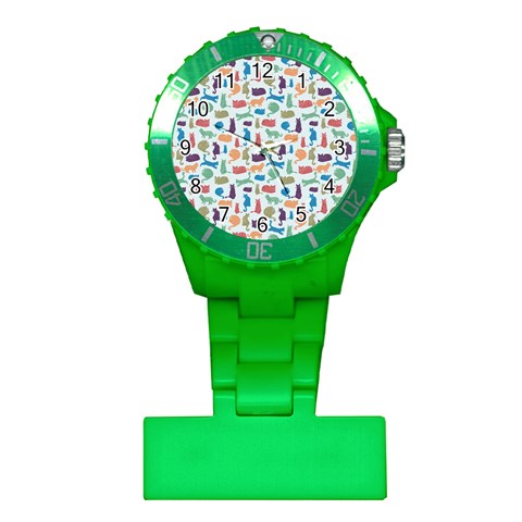 Blue Colorful Cats Silhouettes Pattern Plastic Nurses Watch from ArtsNow.com Front