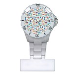 Blue Colorful Cats Silhouettes Pattern Plastic Nurses Watch