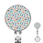 Blue Colorful Cats Silhouettes Pattern Stainless Steel Nurses Watch