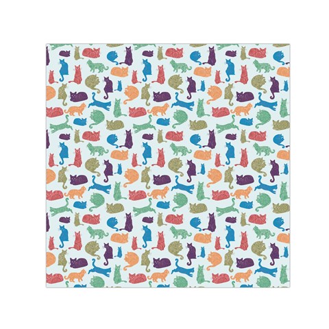 Blue Colorful Cats Silhouettes Pattern Small Satin Scarf (Square) from ArtsNow.com Front