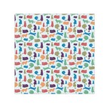 Blue Colorful Cats Silhouettes Pattern Small Satin Scarf (Square)
