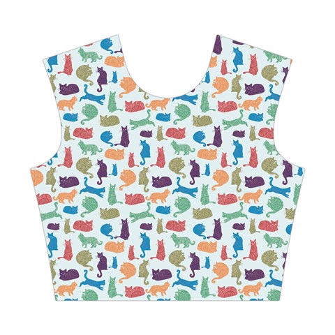 Blue Colorful Cats Silhouettes Pattern Cotton Crop Top from ArtsNow.com Front