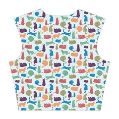 Blue Colorful Cats Silhouettes Pattern Cotton Crop Top from ArtsNow.com Back