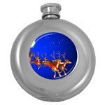 Holidays Christmas Deer Santa Claus Horns Round Hip Flask (5 oz)