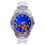 Holidays Christmas Deer Santa Claus Horns Stainless Steel Analogue Watch