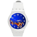 Holidays Christmas Deer Santa Claus Horns Round Plastic Sport Watch (M)