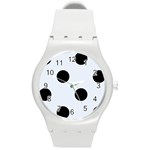 Polka Dots - Black on Pastel Blue Round Plastic Sport Watch (M)