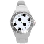 Polka Dots - Black on Pastel Blue Round Plastic Sport Watch (L)