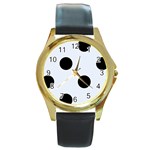 Polka Dots - Black on Pastel Blue Round Gold Metal Watch