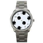 Polka Dots - Black on Pastel Blue Sport Metal Watch