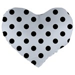 Polka Dots - Black on Pastel Blue Large 19  Premium Flano Heart Shape Cushion