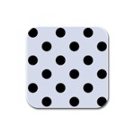 Polka Dots - Black on Pastel Blue Rubber Square Coaster (4 pack)
