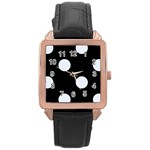 Polka Dots - Pastel Blue on Black Rose Gold Leather Watch