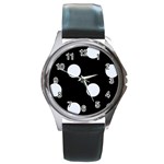 Polka Dots - Pastel Blue on Black Round Metal Watch