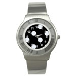 Polka Dots - Pastel Blue on Black Stainless Steel Watch