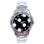 Polka Dots - Pastel Blue on Black Stainless Steel Analogue Watch