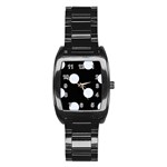 Polka Dots - Pastel Blue on Black Stainless Steel Barrel Watch