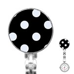 Polka Dots - Pastel Blue on Black Stainless Steel Nurses Watch