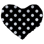 Polka Dots - Pastel Blue on Black Large 19  Premium Heart Shape Cushion