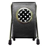 Polka Dots - Pastel Blue on Black Pen Holder Desk Clock